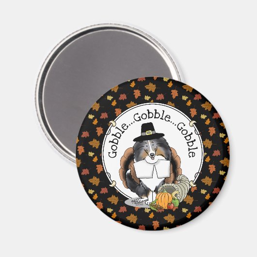 感謝祭シェットランドシェプドッグ(ブルーメルルおもしろい) マグネット (正面/裏面)