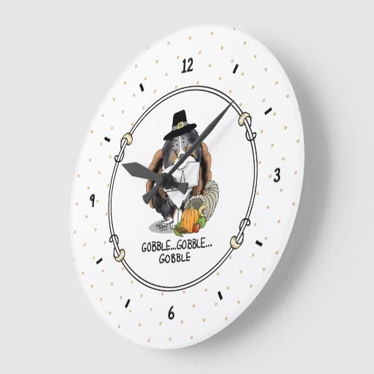 感謝祭シェトランド·シープドッグ(青いマーおもしろいル) ラージ壁時計 (傾斜)