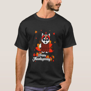 感謝祭シベリアのハスキー犬 Tシャツ