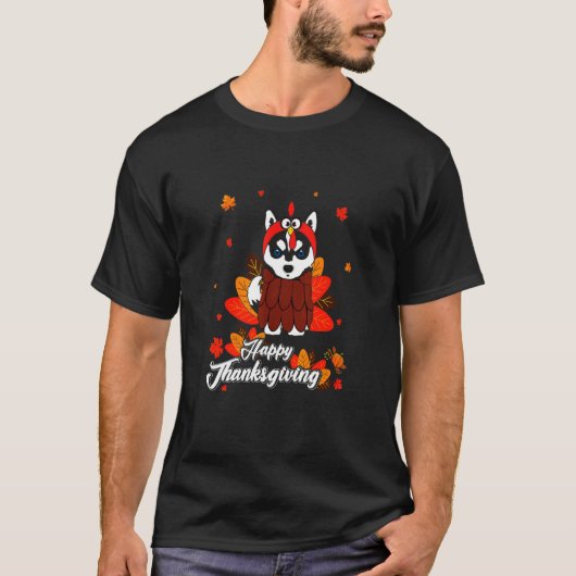 感謝祭シベリアのハスキー犬 Tシャツ (正面)