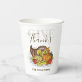 感謝祭シンプルのコルナエレガント与え感謝していコピア 紙コップ (裏面)