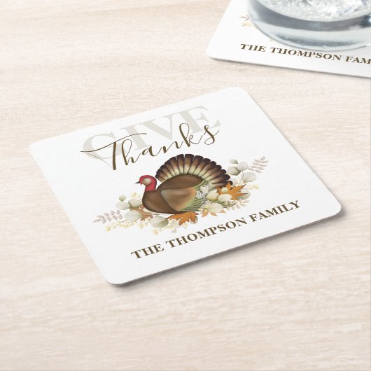感謝祭シンプルトルコエレガント与え感謝していは スクエアペーパーコースター (アングル)