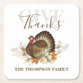 感謝祭シンプルトルコエレガント与え感謝していは スクエアペーパーコースター (正面)