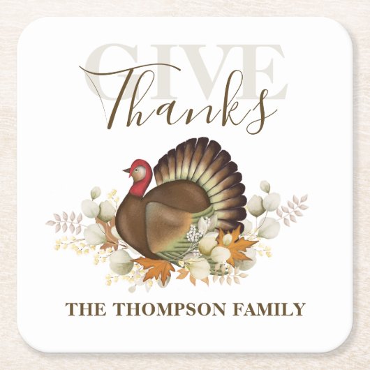 感謝祭シンプルトルコエレガント与え感謝していは スクエアペーパーコースター (正面)