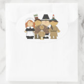 感謝祭シール/巡礼者とインディアン 楕円形シール (バッグ)