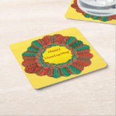 感謝祭ジオメトリオレンジグリーン金ゴールド円形 スクエアペーパーコースター (アングル)