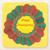 感謝祭ジオメトリオレンジグリーン金ゴールド円形 スクエアペーパーコースター (正面)