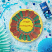 感謝祭ジオメトリオレンジグリーン金ゴールド円形 ペーパープレート (パーティー)