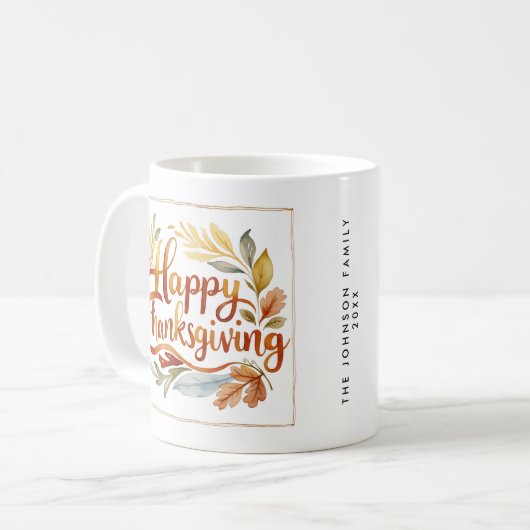 感謝祭スタイリッシュ秋の色名水彩 コーヒーマグカップ (正面左)