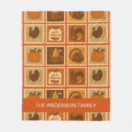感謝祭スタンプラージコージー フリースブランケット