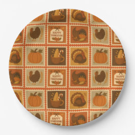 感謝祭スタンプラージュパーティープレート ペーパープレート