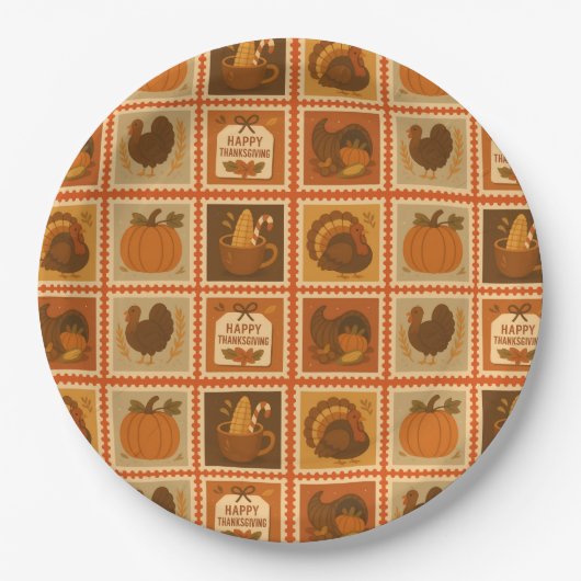 感謝祭スタンプラージュパーティープレート ペーパープレート (正面)
