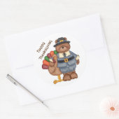 感謝祭ステッカー/巡礼者ベアとトルコ ラウンドシール (封筒)