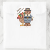 感謝祭ステッカー/巡礼者ベアとトルコ ラウンドシール (バッグ)