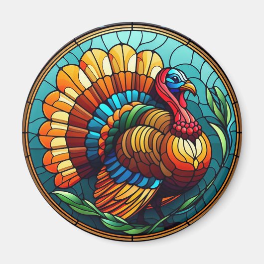 感謝祭ステンドグラス七面鳥 マグネット (正面)