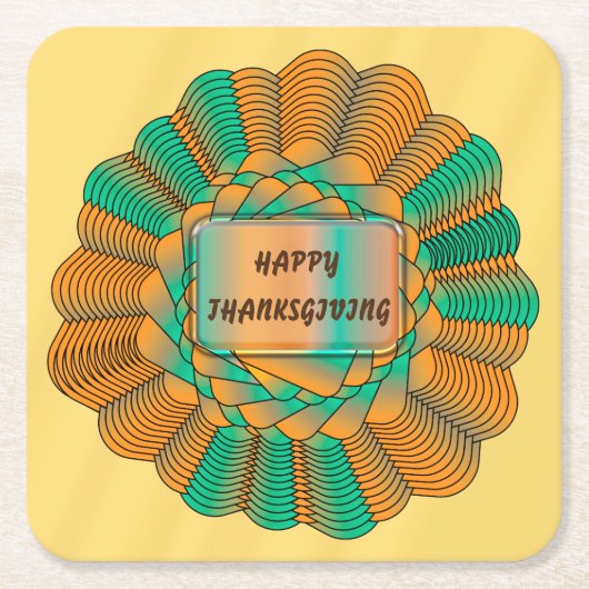 感謝祭セットモダンユニーク金ゴールド紅葉 スクエアペーパーコースター (正面)