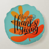 感謝祭タイポグラフィと秋リーフ ラウンドクッション (裏面)