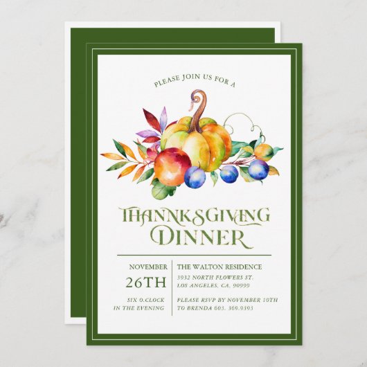 感謝祭タイポグラフィ秋ハーベストブーケ シーズンカード (正面/裏面)