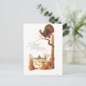 感謝祭ターキーオンツリーブランチヴィンテージ シーズンポストカード (スタンド正面)