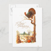 感謝祭ターキーオンツリーブランチヴィンテージ シーズンポストカード (正面/裏面)