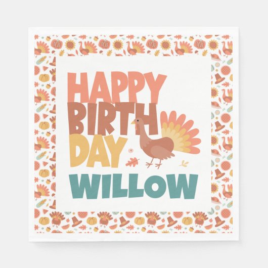 感謝祭ターキーゴブルゴブルハッピーバースデー スタンダードランチョンナプキン (正面)