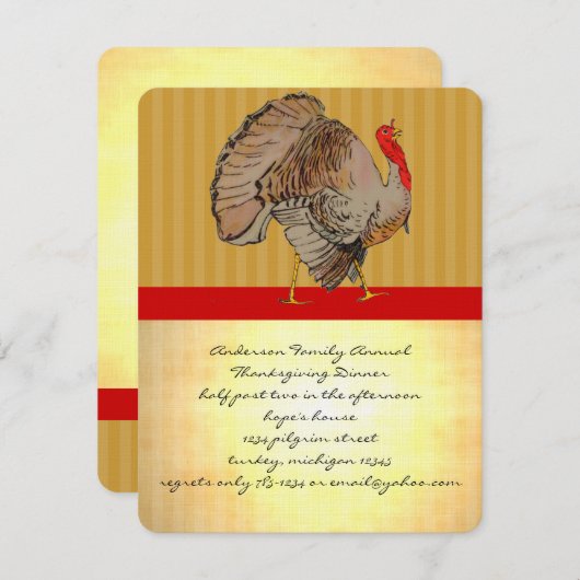 感謝祭ターキーディナーパーティの招待状 招待状 (正面/裏面)