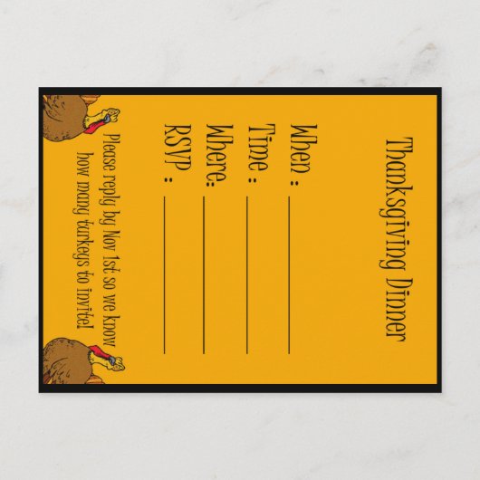 感謝祭ターキーディナー招待状 インビテーションポストカード (裏面)