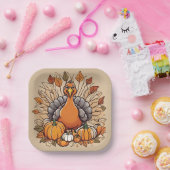 感謝祭ターキーデザートプレート ペーパープレート (パーティー)