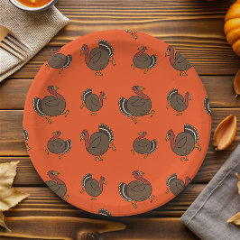 感謝祭ターキーパターンオレンジ紙プレート ペーパープレート