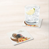 感謝祭ターキーパンプキンス紙コースター スクエアペーパーコースター (インサイチュ)