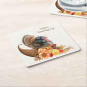 感謝祭ターキーパンプキンス紙コースター スクエアペーパーコースター (アングル)