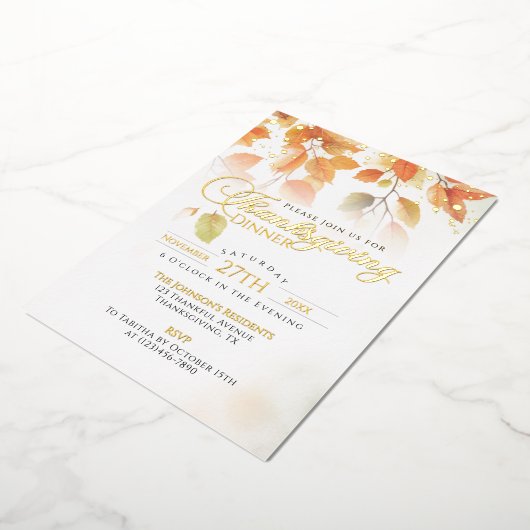 感謝祭ディナエレガントー紅葉金ゴールド 箔招待状 (回転した状態)