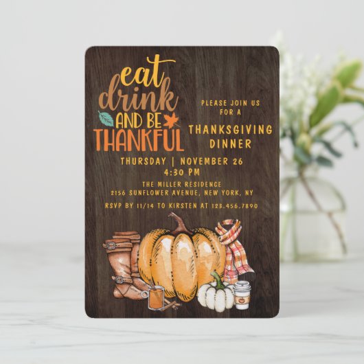 感謝祭ディナモダンー秋ウォーターカラーパンプキン 招待状 (スタンド正面)