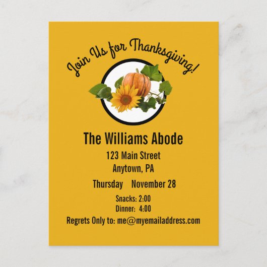 感謝祭ディナーインパンプキンパイオレンジカスタム色 ポストカード (正面)