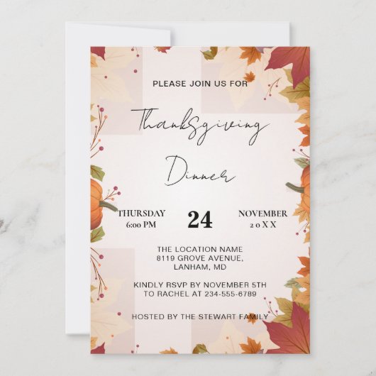 感謝祭ディナーウェルカムファミリートルコ秋 招待状 (正面)