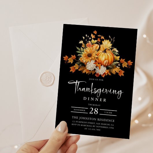 感謝祭ディナーウォーターカラーオータムカボチャ 招待状