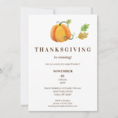 感謝祭ディナーウォーターカラーカボチャ – ホワイト – Br 招待状 (正面)