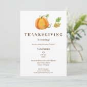 感謝祭ディナーウォーターカラーカボチャ – ホワイト – Br 招待状 (スタンド正面)