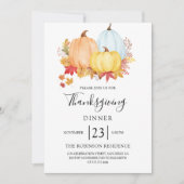 感謝祭ディナーウォーターカラーパンプキモダンン 招待状 (正面)