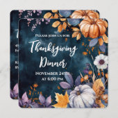 感謝祭ディナーウォーターカラーパンプキンス招待状 セーブザデート (正面/裏面)