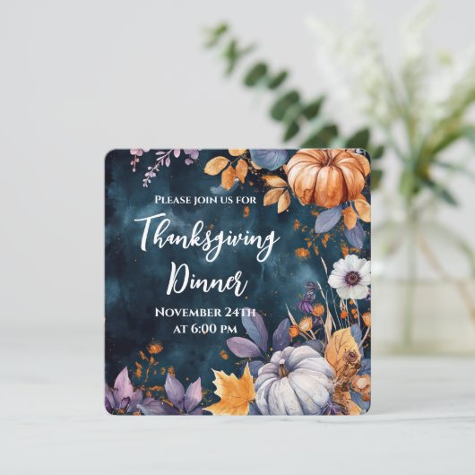 感謝祭ディナーウォーターカラーパンプキンス招待状 セーブザデート (スタンド正面)