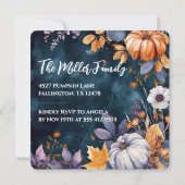 感謝祭ディナーウォーターカラーパンプキンス招待状 セーブザデート (裏面)