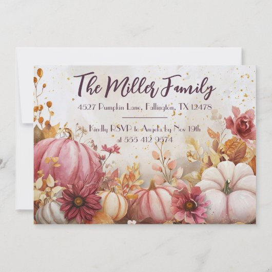 感謝祭ディナーウォーターカラーパンプキンス招待状 招待状 (裏面)