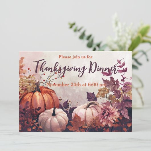 感謝祭ディナーウォーターカラーパンプキンス招待状 招待状 (スタンド正面)
