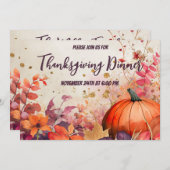 感謝祭ディナーウォーターカラーパンプキンス招待状 招待状 (正面/裏面)