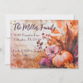 感謝祭ディナーウォーターカラーパンプキンス招待状 招待状 (裏面)