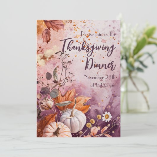 感謝祭ディナーウォーターカラーパンプキンス招待状 招待状 (スタンド正面)