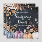 感謝祭ディナーウォーターカラーパンプキンス招待状 案内状 (正面/裏面)