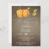 感謝祭ディナーウォーターカラーパンプキンデュオ金ゴールド 招待状 (正面)