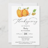 感謝祭ディナーウォーターカラーパンプキンデュオ 招待状 (正面)